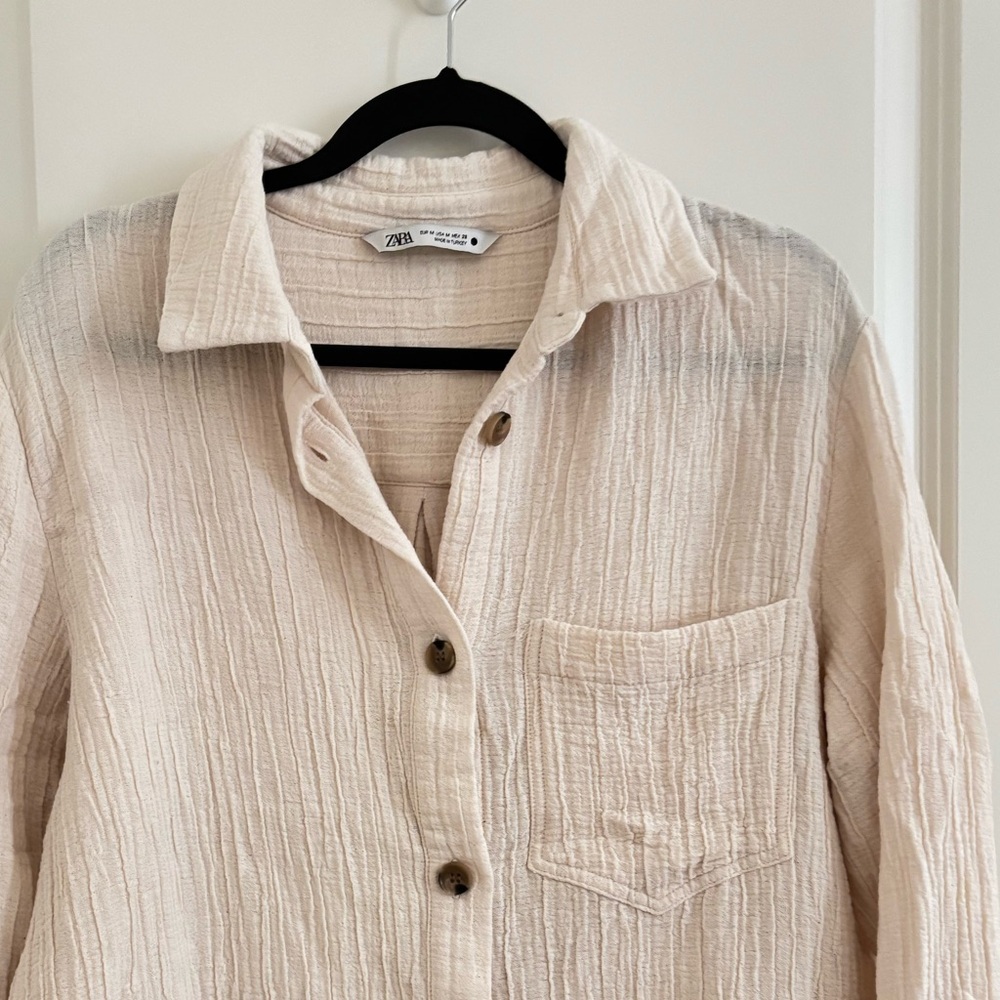 Zara Beige Textured Button-Up Shirt